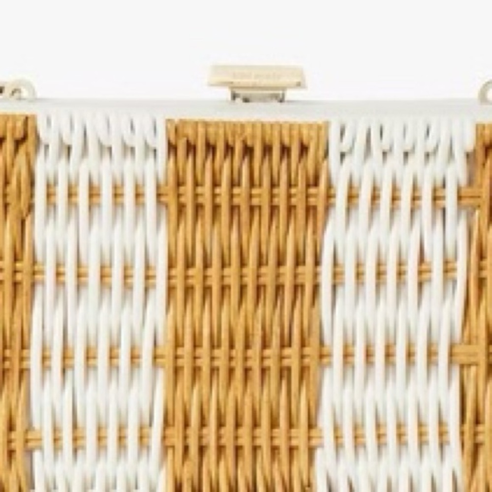 NWT Kate Spade Kitt Wicker Clutch Crossbody Optic White Tan PXRU0413 - Picture 6 of 8